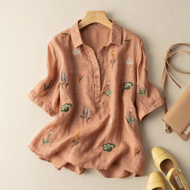 Hallie Embroidered Linen Blouse