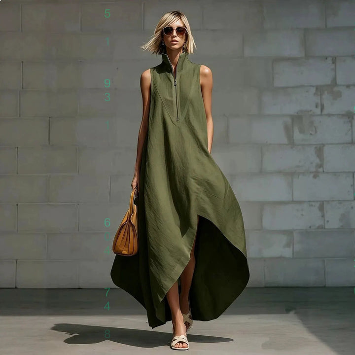 Elara Sleeveless Half Zip Long Dress