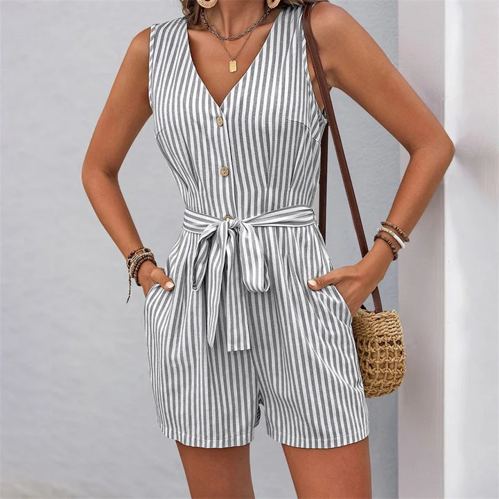 Alessa Striped Tie Waist Romper