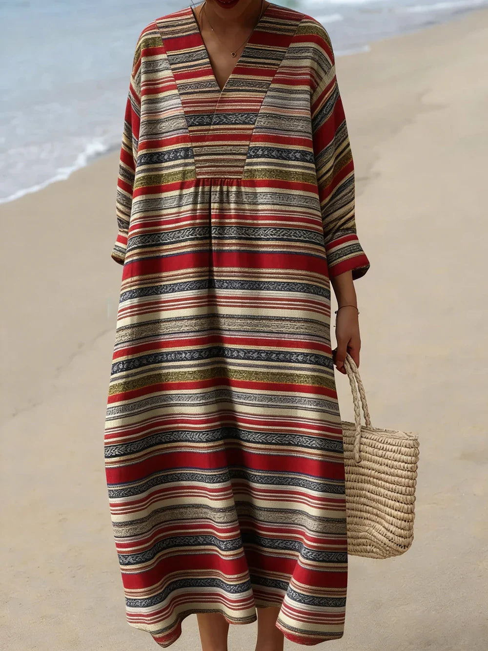 Roman V Neck Plaid Midi Dress