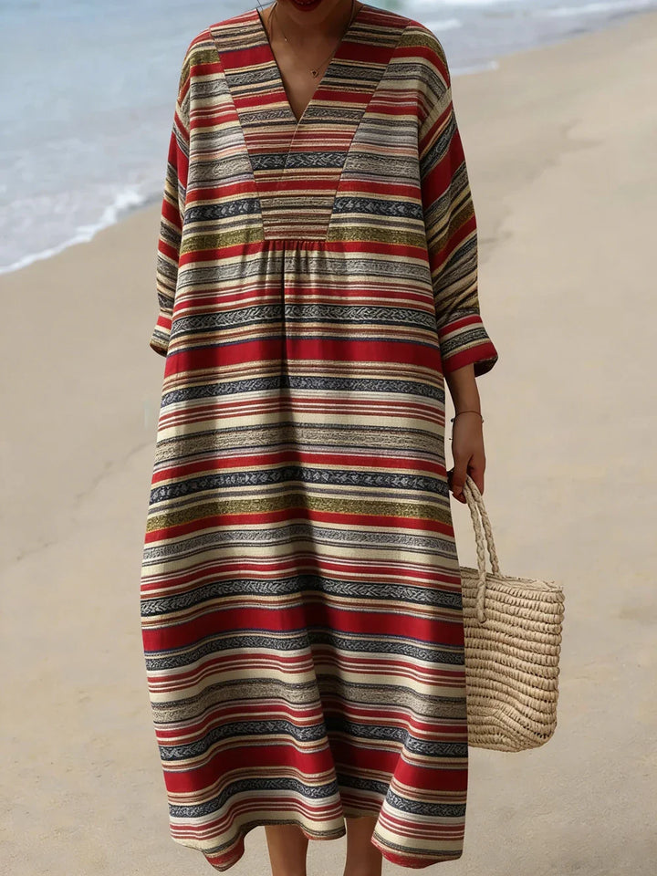 Roman V Neck Plaid Midi Dress