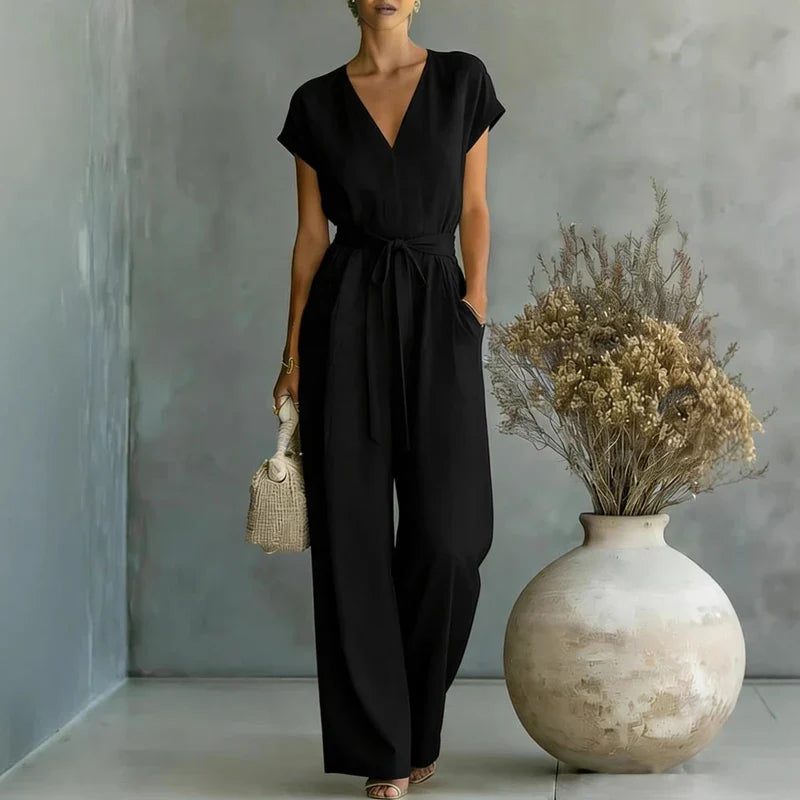 Lily Linen Blend  V-Neck Jumpsuit