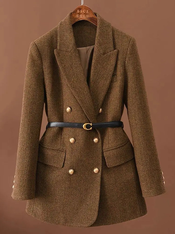 Margaux Herringbone Belted Waist Blazer