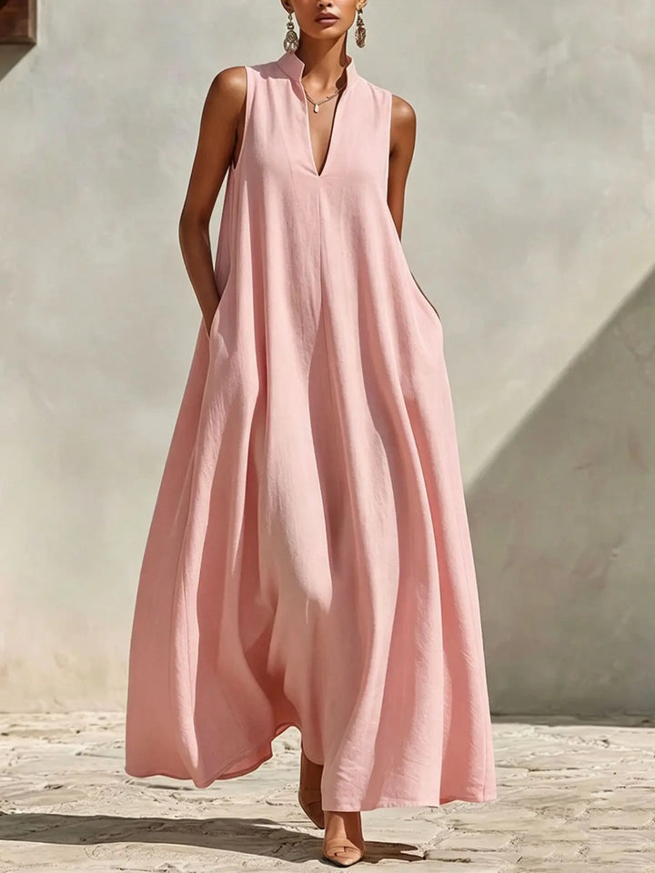 Damaris Linen V-Neck Pocket Maxi Dress