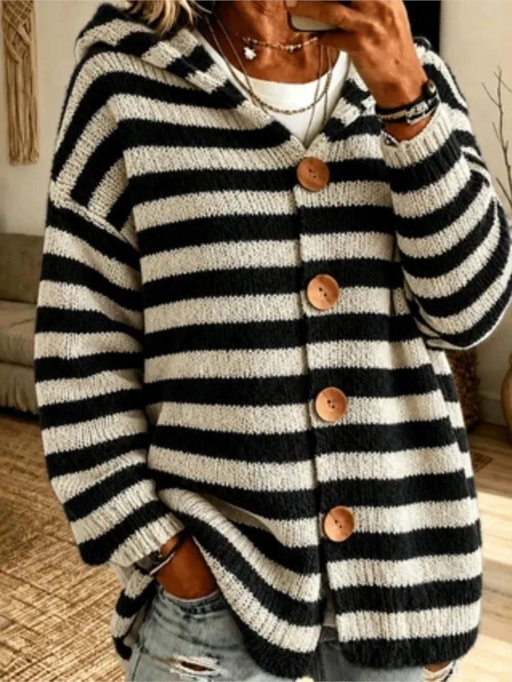 Pia Hooded Striped Button Cardigan
