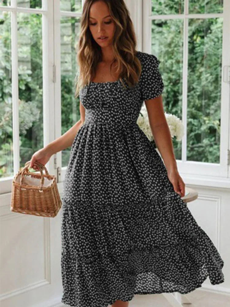 Aleena Floral Puff Sleeve Midi Dress