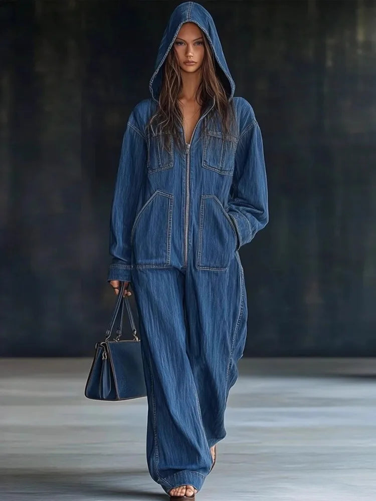 Palmer Hooded Denim Jumpsuit