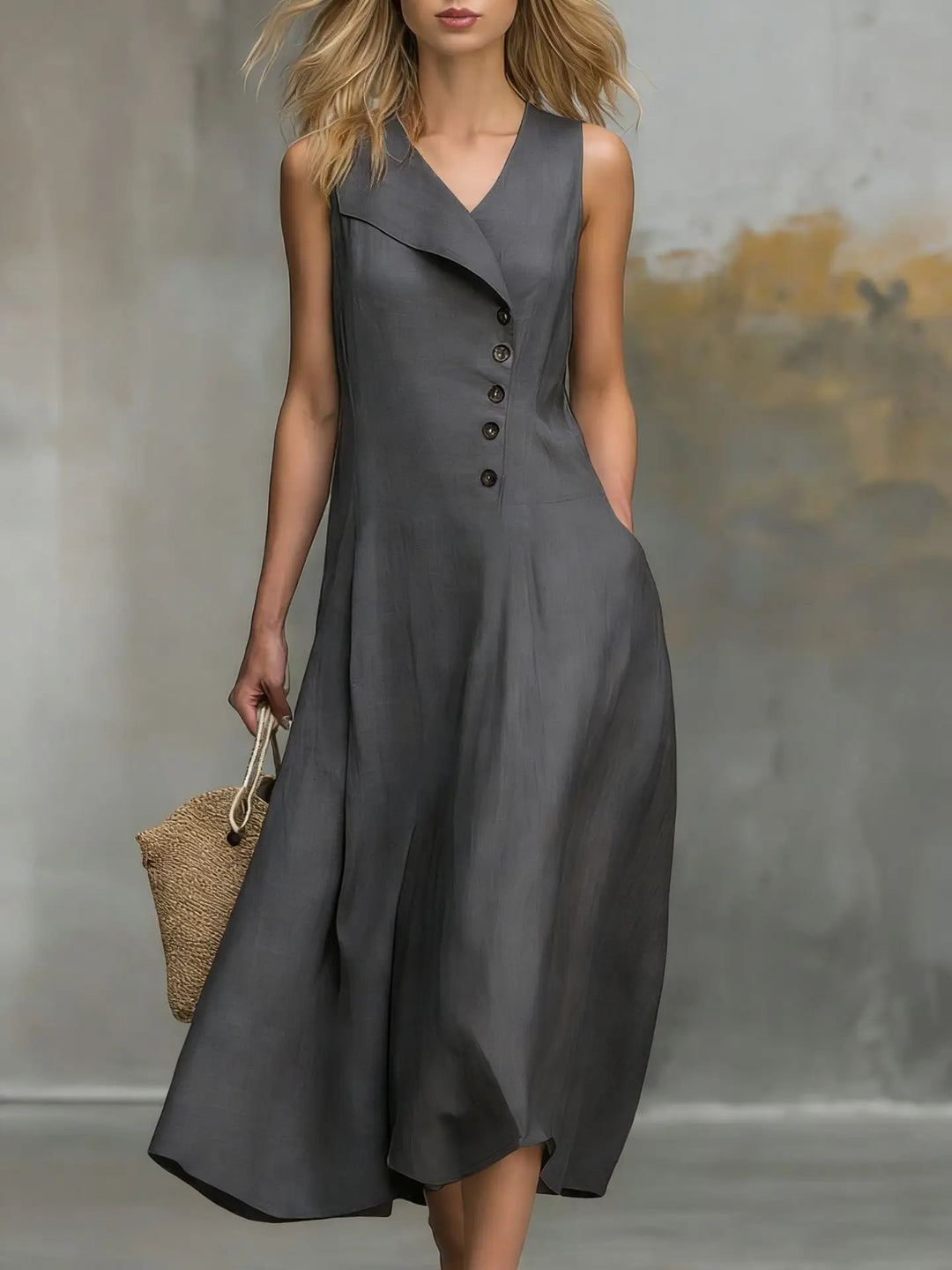Kendall Button Detail Flowy Midi Dress