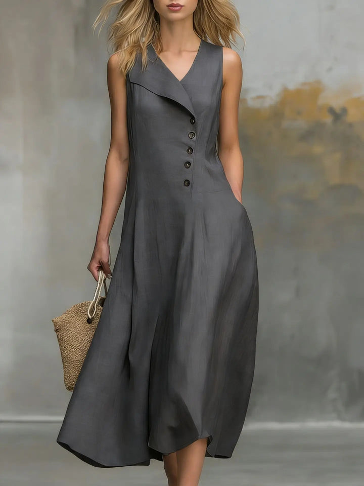 Kendall Button Detail Flowy Midi Dress