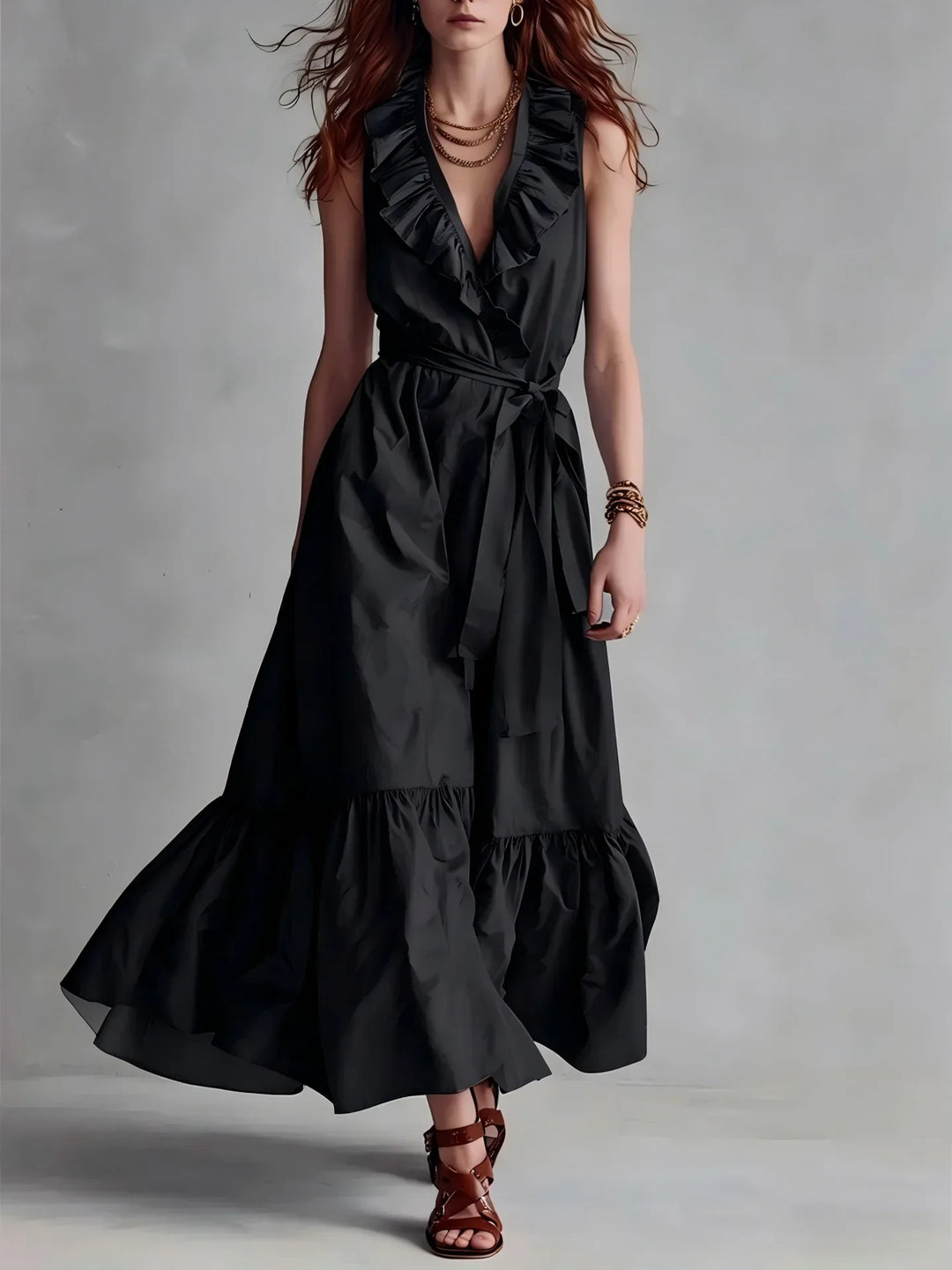 Tina Flowy Ruffle Hem Maxi Dress