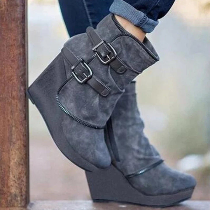 Marisette Buckle Strap Wedge Boots
