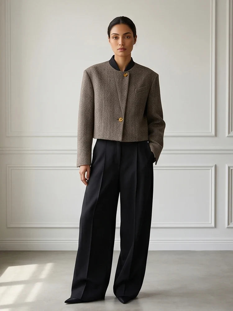 Cecile Herringbone Collarless Jacket