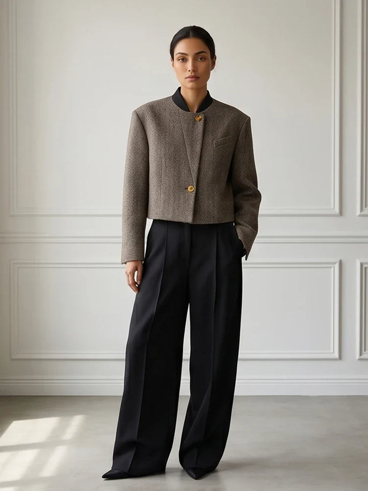 Cecile Herringbone Collarless Jacket