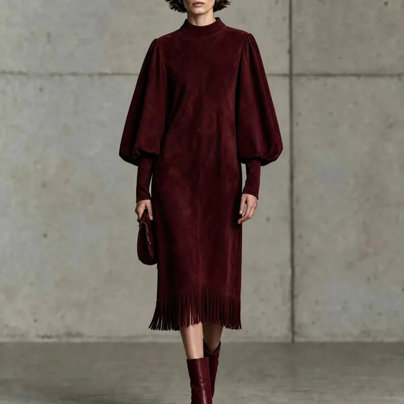 Halcyon Lantern Sleeve Fringe Dress