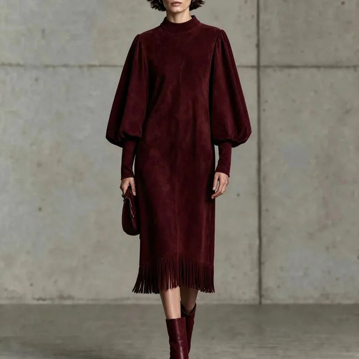 Halcyon Lantern Sleeve Fringe Dress