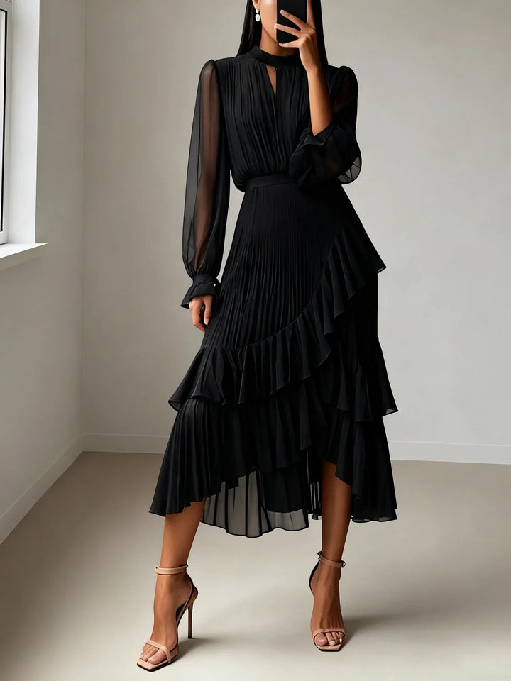Meera Pleated Ruffle Midi Dress
