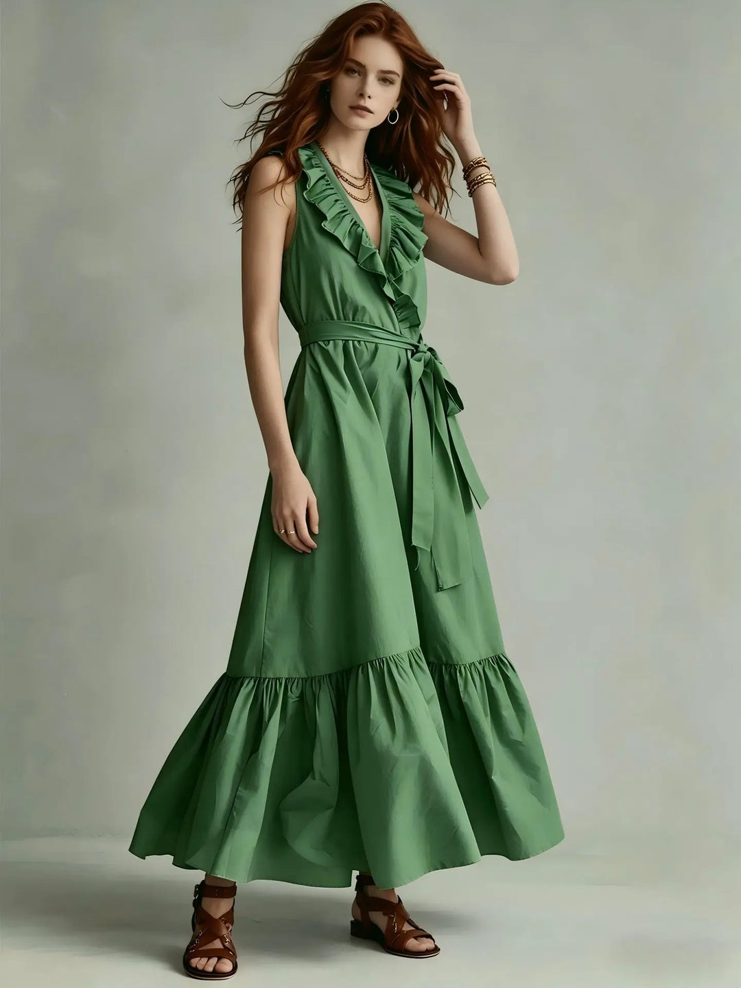 Tina Flowy Ruffle Hem Maxi Dress