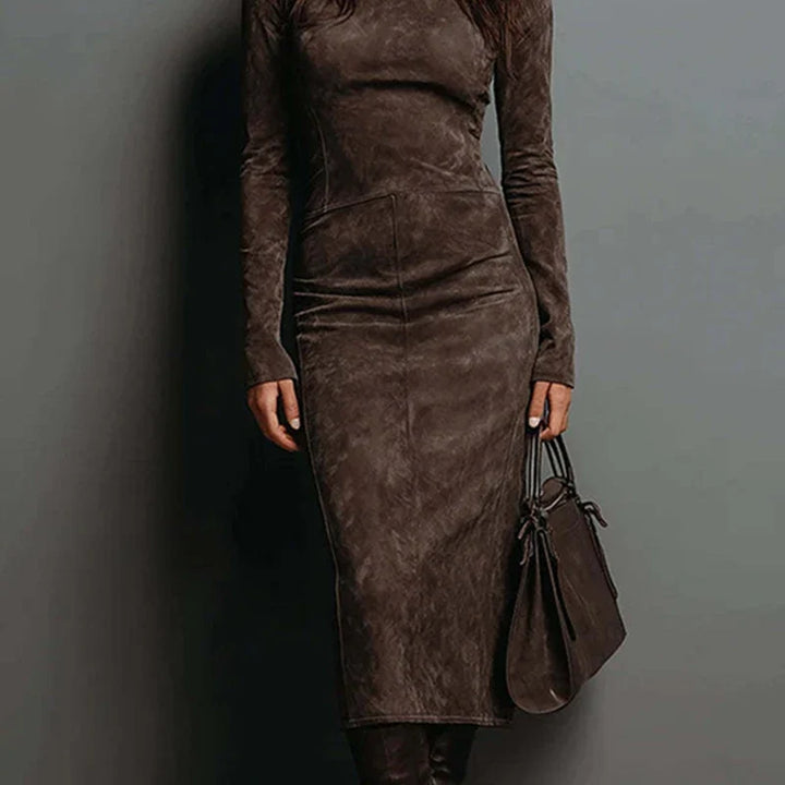 Sandra Suede Turtleneck Midi Dress