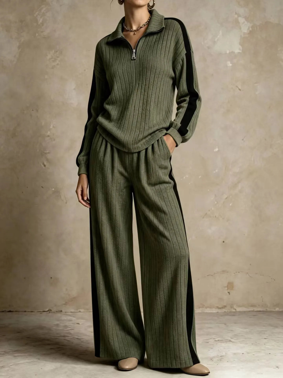 Rosalind Ribbed Half Zip Two Piece Set