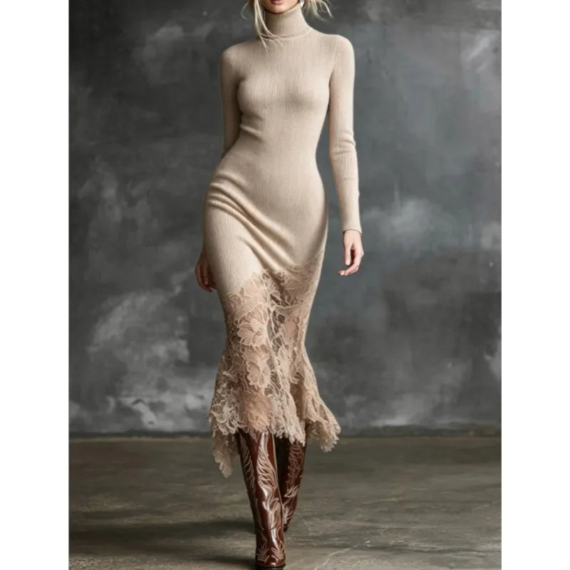 Ines Ribbed Turtleneck Dress