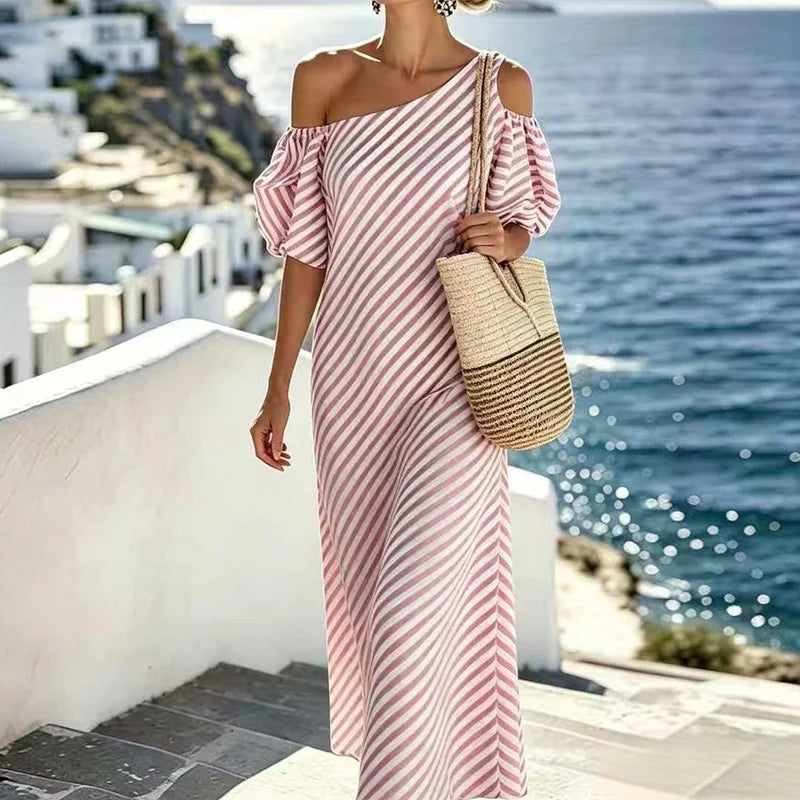 Lara Bohemian Striped One Shoulder Maxi Dress