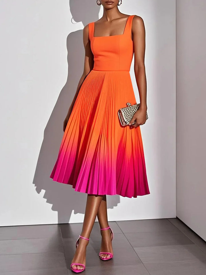 Azelie Pleated Ombre Party Midi Dress
