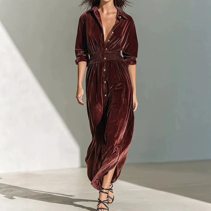 Agnes Button Ruched Maxi Dress