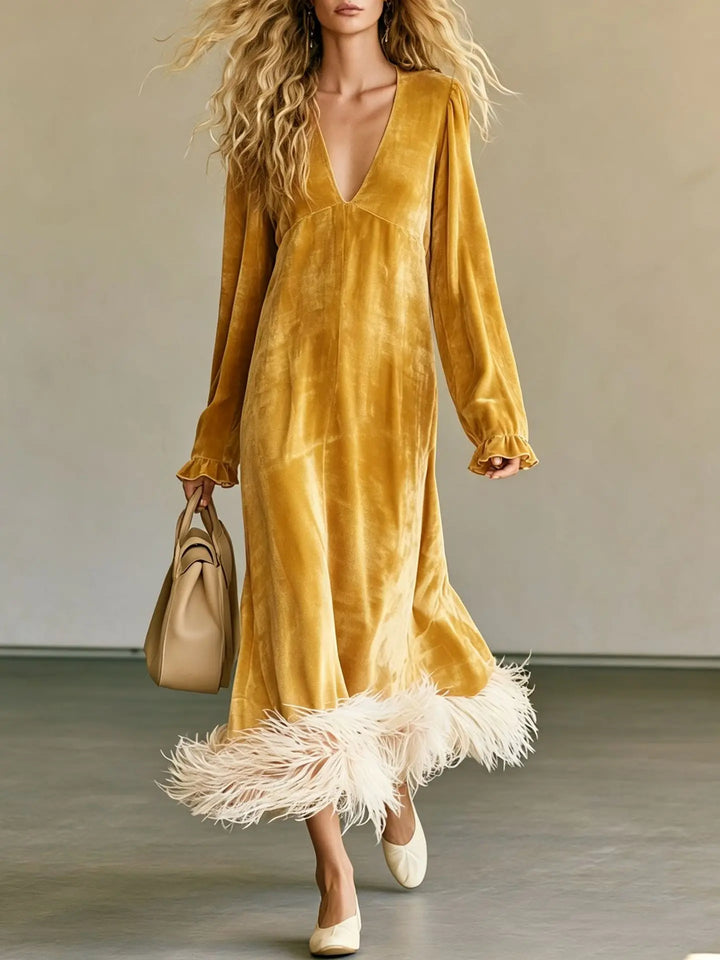 Solange Feather Trim Maxi Dress