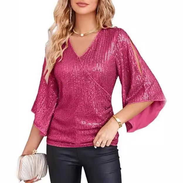 Marcelline Sequin Wrap Blouse
