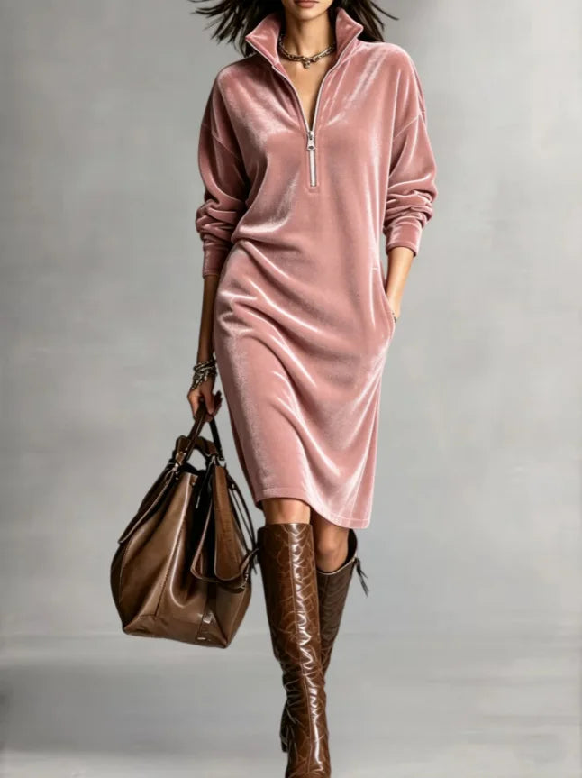 Marlena Half Zip Velvet Dress