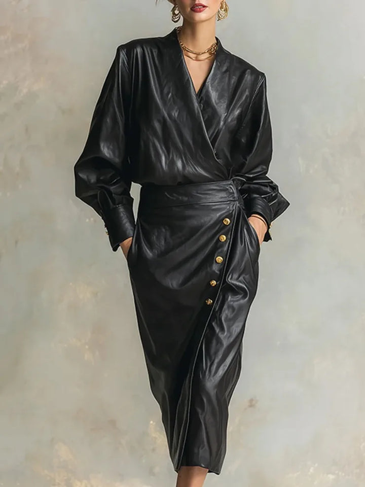 Miranda Faux Leather Wrap Dress