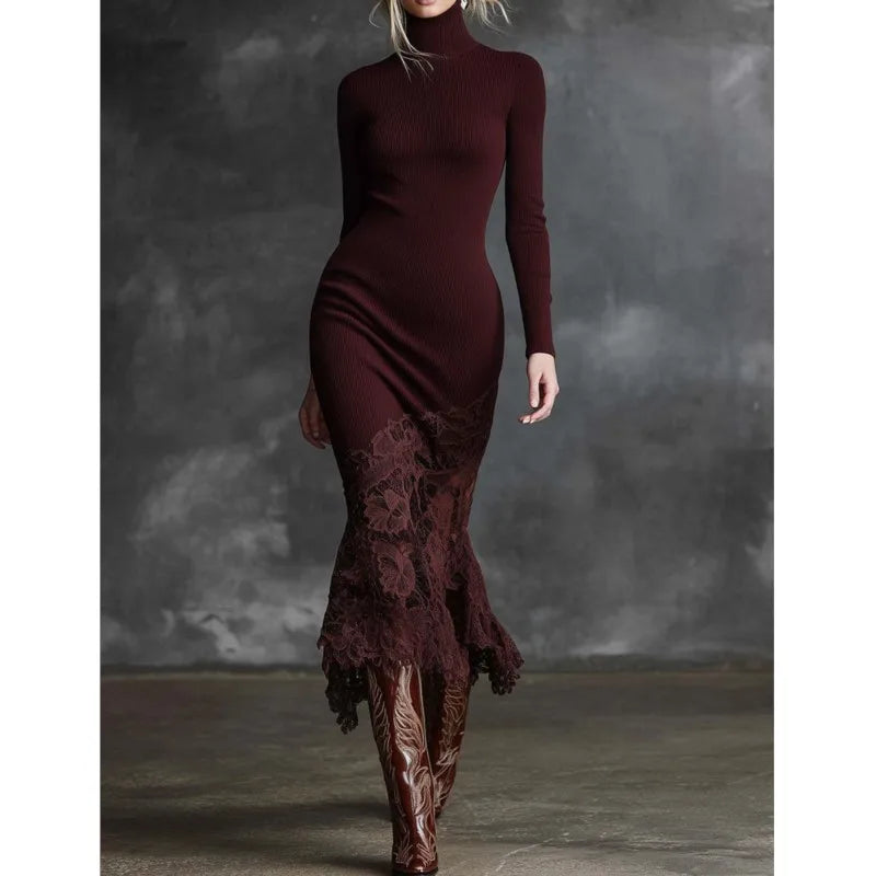 Ines Ribbed Turtleneck Dress