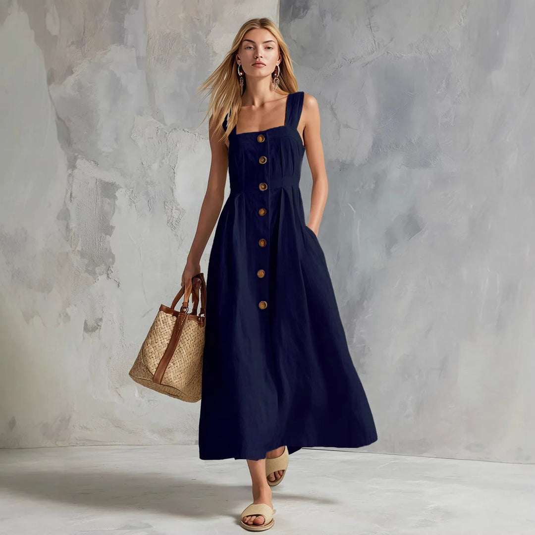 Zarela Linen Button Maxi Dress