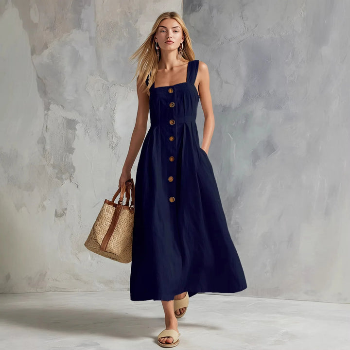 Zarela Linen Button Maxi Dress