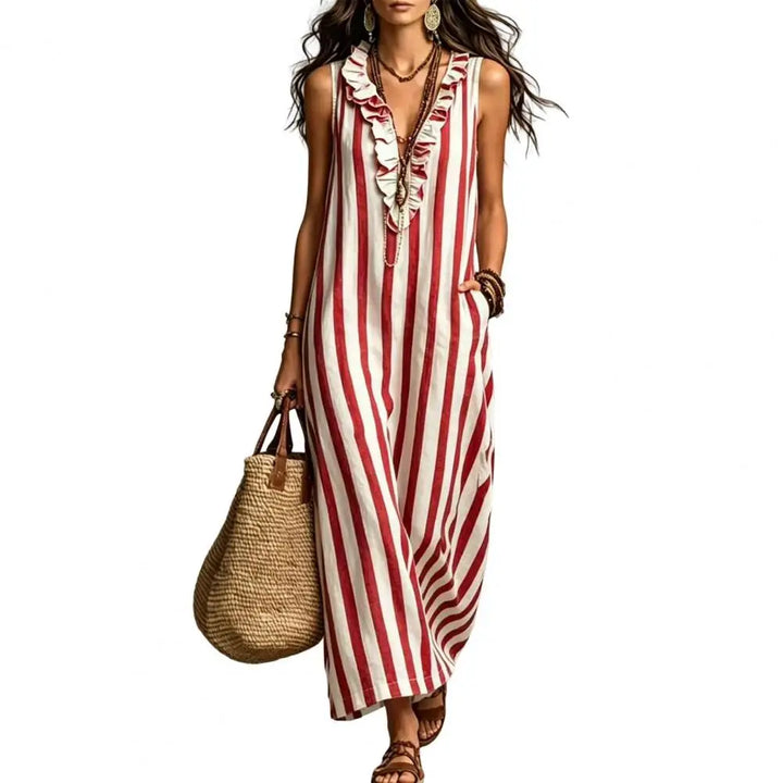 Renata Striped Linen Maxi Dress