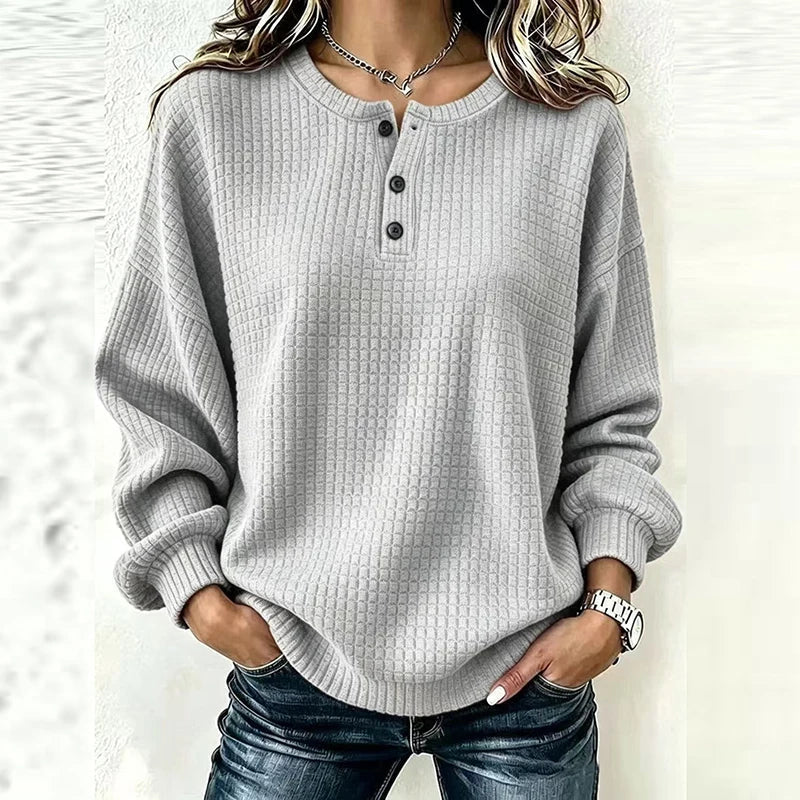Talia Waffle Knit Henley Blouse