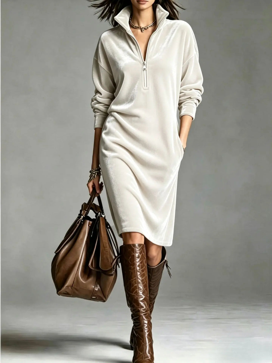 Marlena Half Zip Velvet Dress