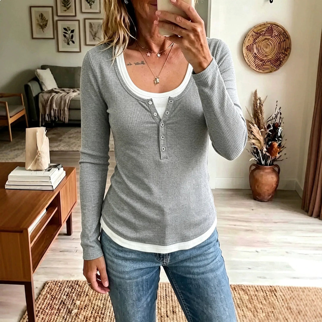 Faye Half Button Ribbed Top