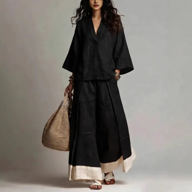 Lorena V Neck Linen Blend Set