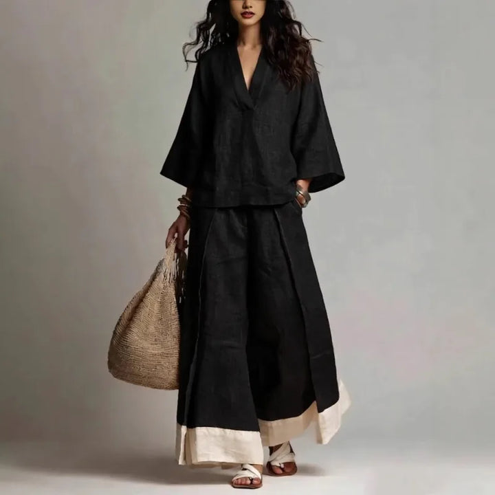 Lorena V Neck Linen Blend Set