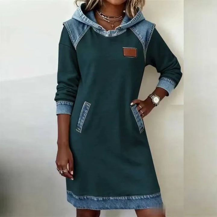 Halona Denim Trim Hoodie Dress