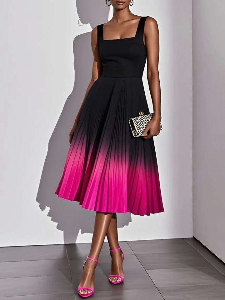 Azelie Pleated Ombre Party Midi Dress