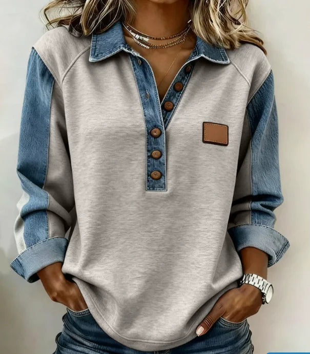 Helena Denim Trim Blouse