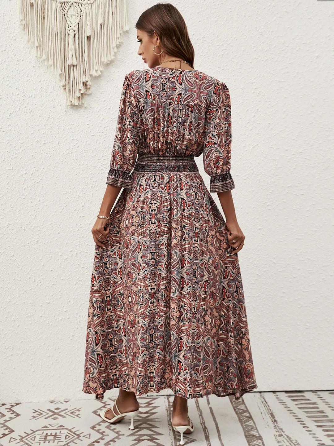 Isabeau Bohemian Tie Waist Maxi Dress