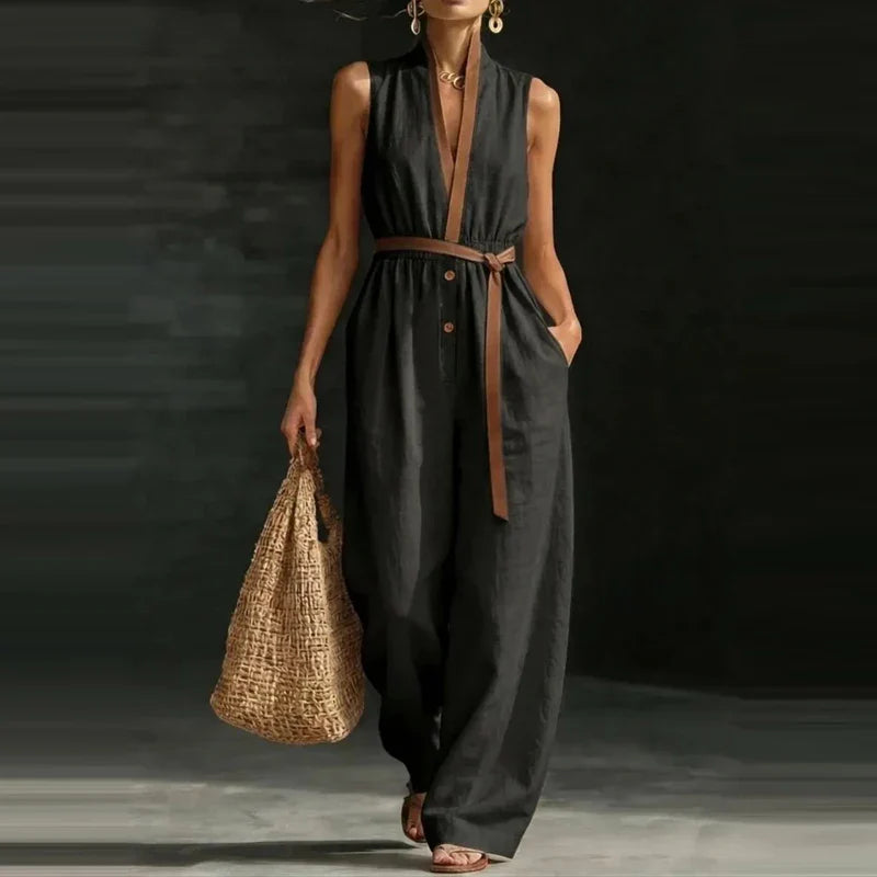 Calina V Neck Wide Leg Jumpsuit