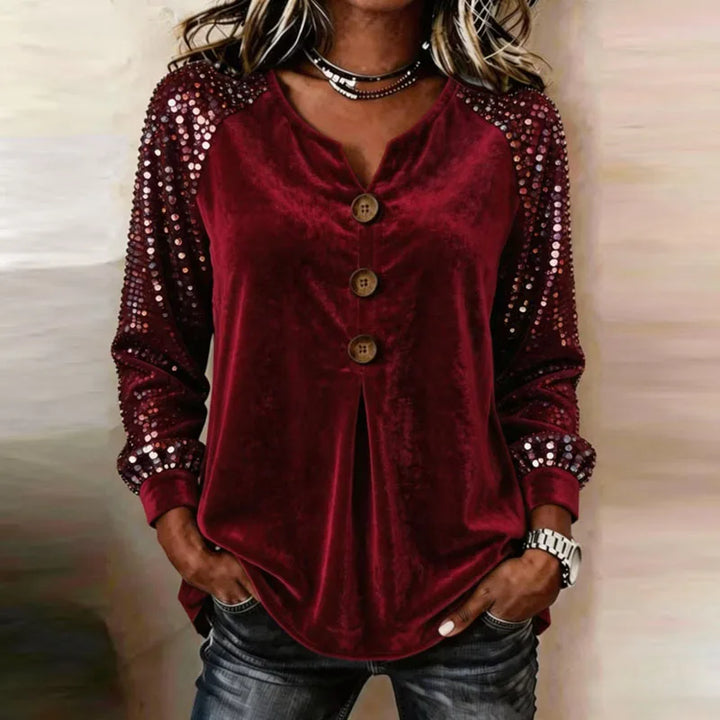 Anna Velvet Sequin Sleeve Blouse