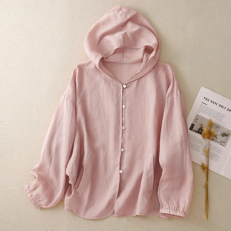 Natalia Hooded Linen Cardigan