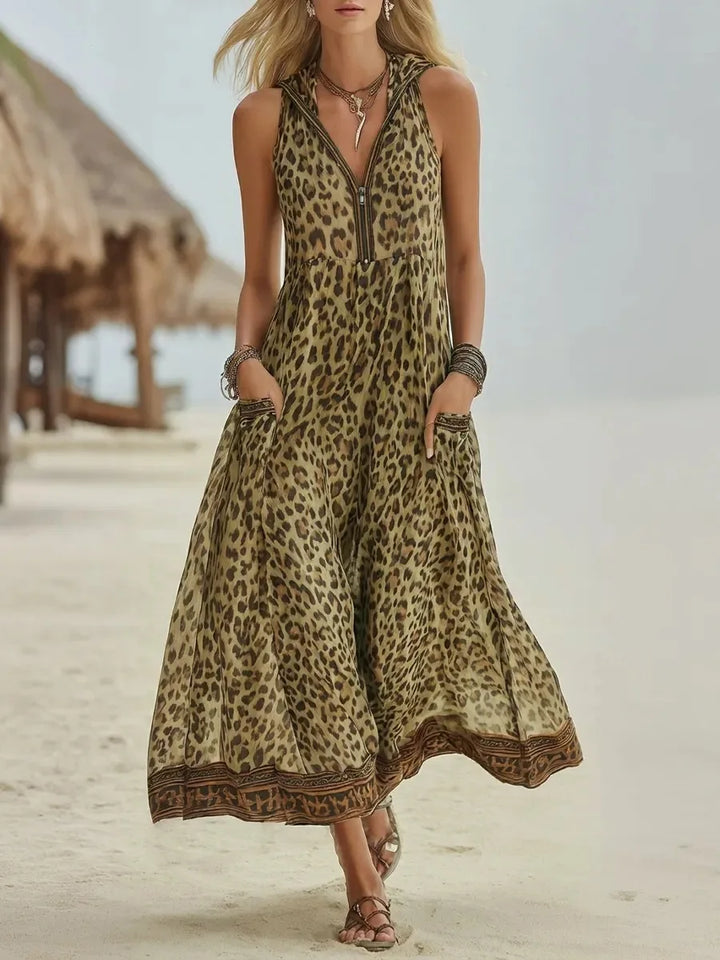 Adelina Flowy Leopard Maxi Dress