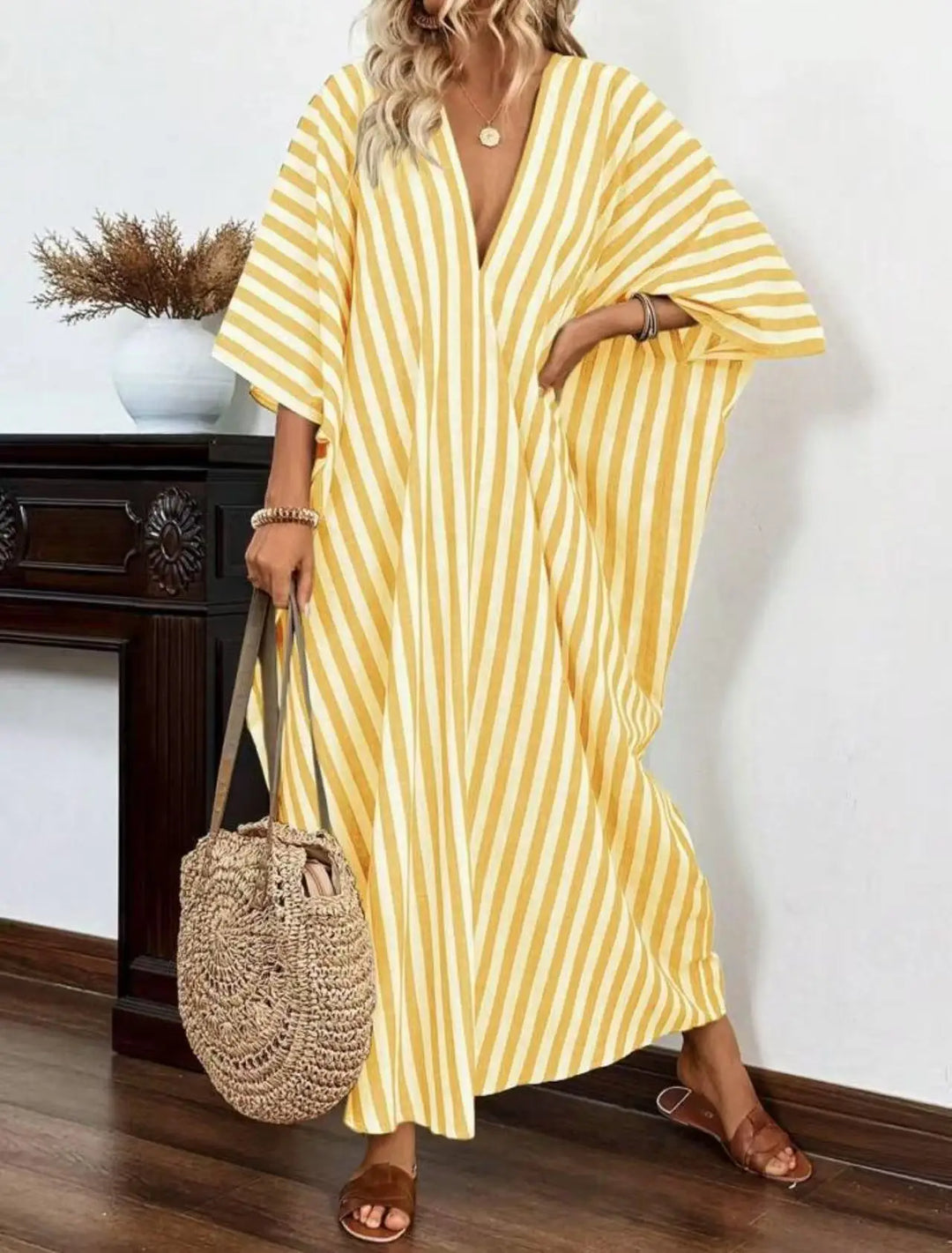 Evania Striped Kaftan Maxi Dress