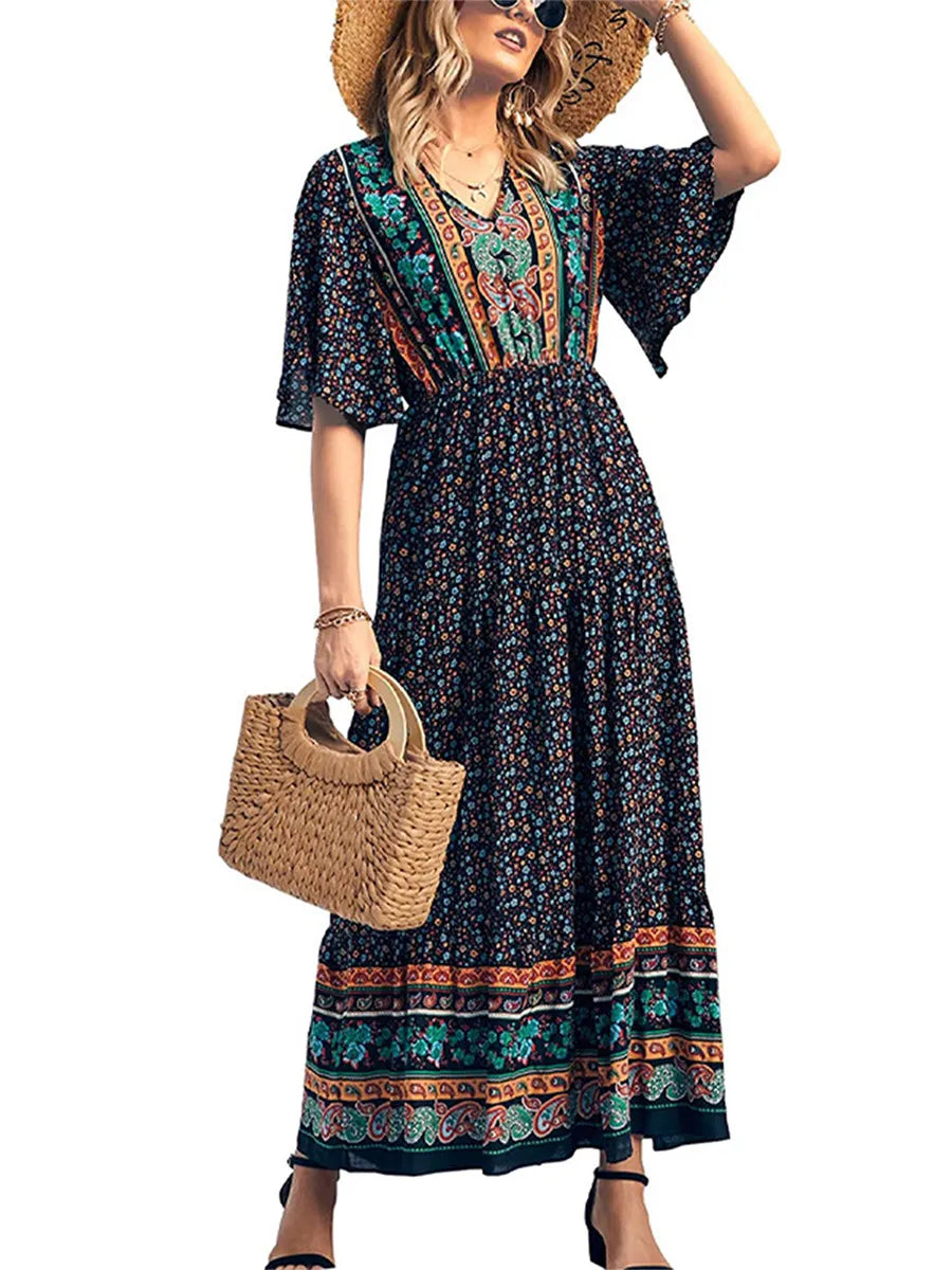 Sandra Flowy Boho Print Maxi Dress